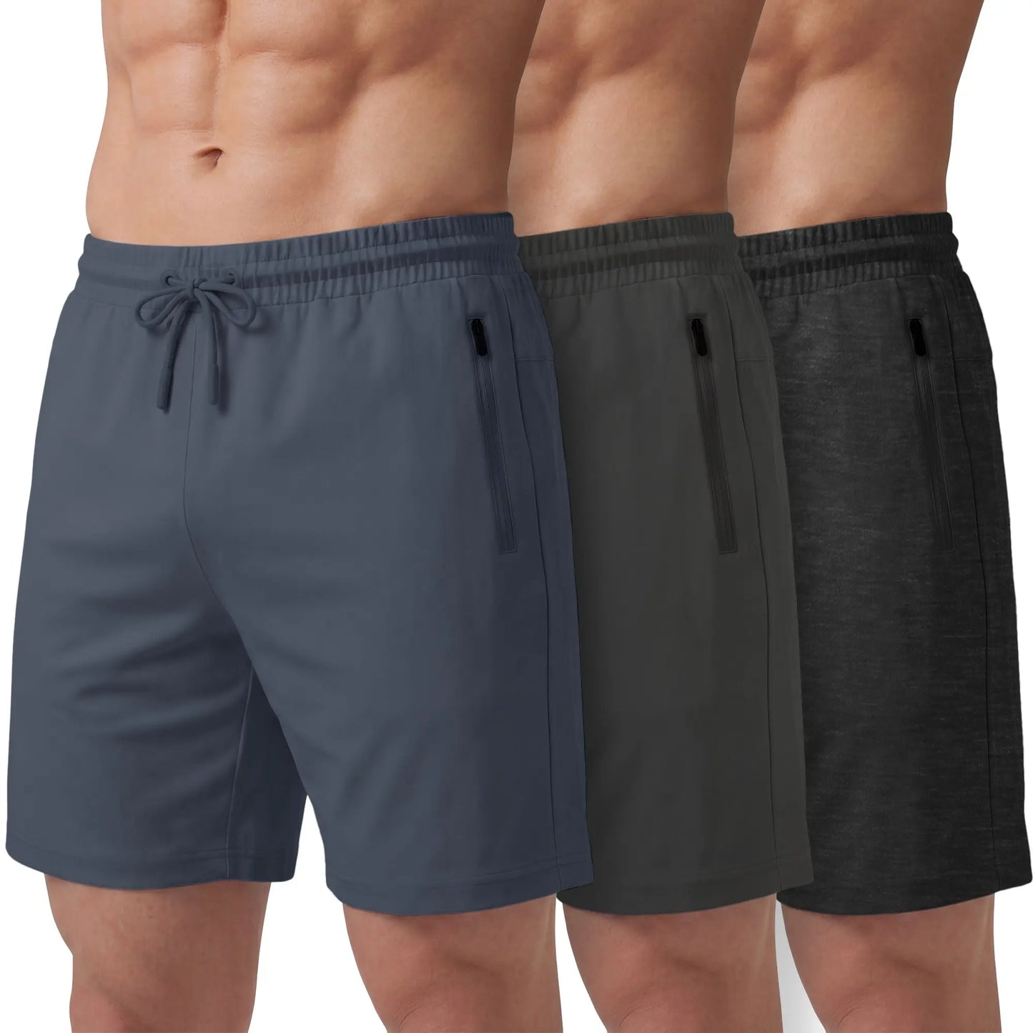PURE CHAMP Men'S 3-Pack Athletic Shorts Set - 8" Fitness Workout Men’S Shorts for Basketball, Gym, Male Active Style with Zipper Pockets, S-3XL