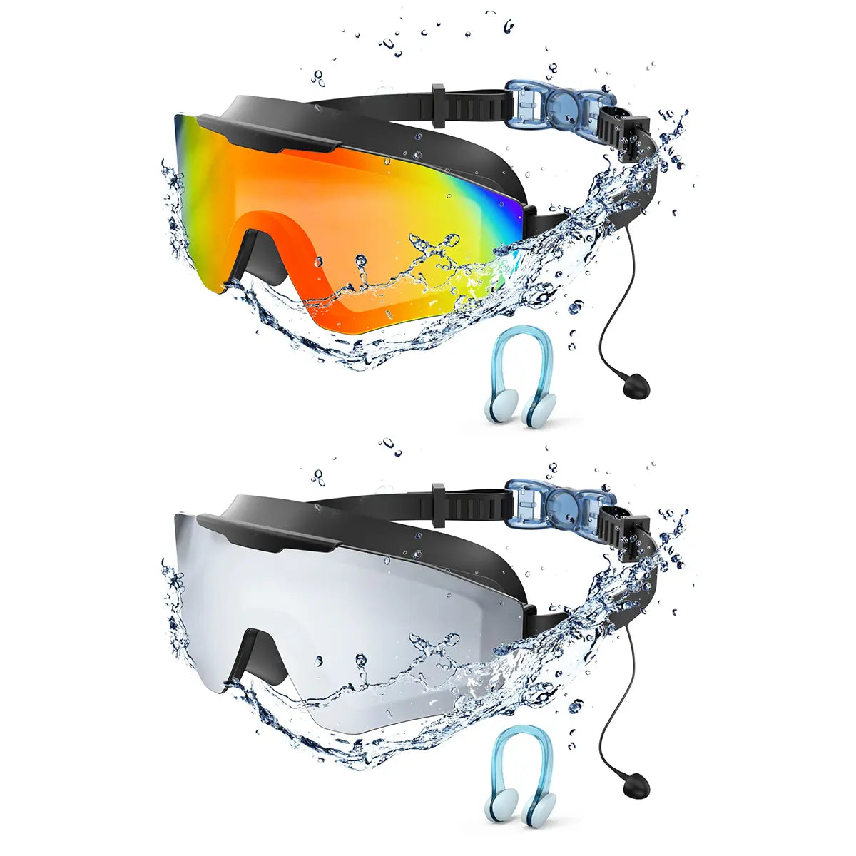 2 Pack Swim Goggles with Earplugs for Adult Kid 4-12 Men Women, Anti-Fog UV Protection No Leak 180° Wide View Clear Vision Pool Goggles