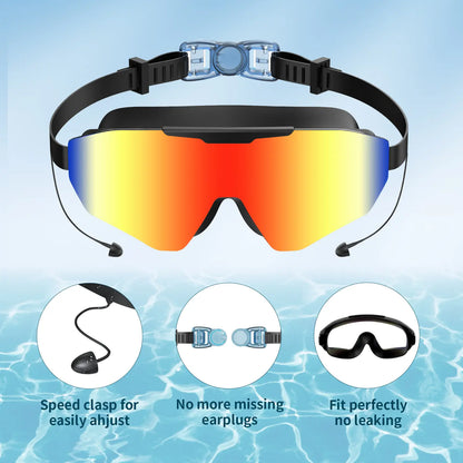 2 Pack Swim Goggles with Earplugs for Adult Kid 4-12 Men Women, Anti-Fog UV Protection No Leak 180° Wide View Clear Vision Pool Goggles