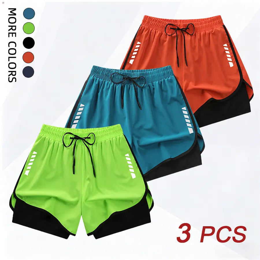 3PCS Women’S Casual Sports Shorts, Fitness Yoga Pilates Exercise Double-Layer Sports Shorts with Lining, Back Waistband with Towel Pocket #Summervibes