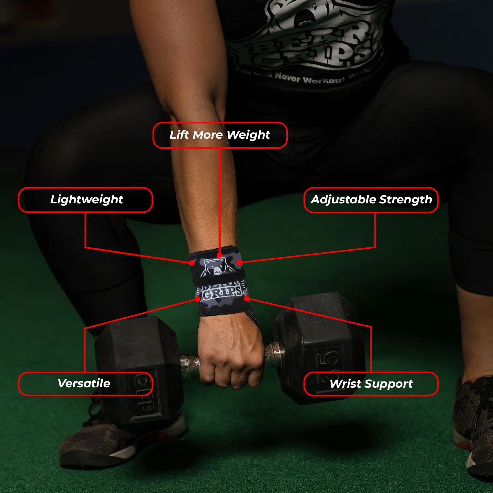 Bear Grips Strength Wraps, Adjustable Wrist Support for Weightlifting, Olympic Lifting, WOD, Calisthenics, Body Weight, Cross Training, Functional Fitness - for Men, and Women - Pair