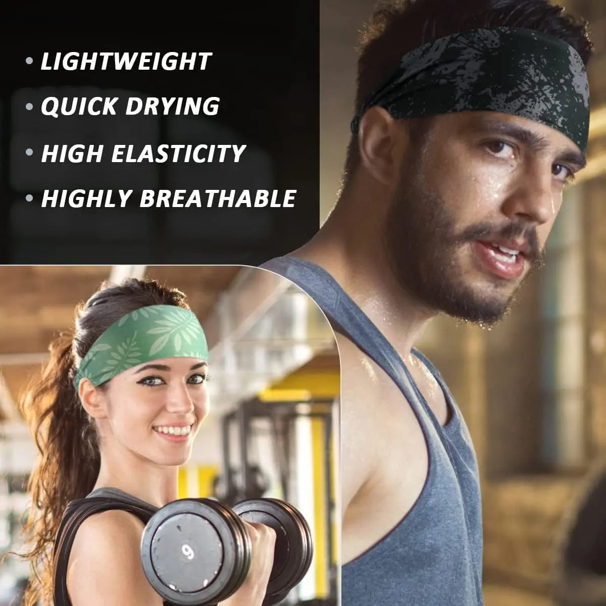 5 Pack Wide Stretchy Headbands for Women & Men, Non-Slip Moisture Wicking Running Headband for Athletic Workouts & Yoga
