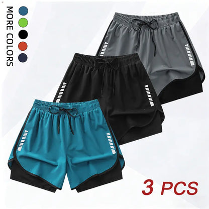 3PCS Women’S Casual Sports Shorts, Fitness Yoga Pilates Exercise Double-Layer Sports Shorts with Lining, Back Waistband with Towel Pocket #Summervibes