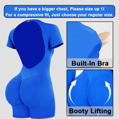 [SIZE up 1] GYMER Impact Short-Sleeve One-Piece, Soft Padded Bralette, Tummy Control, Butt Lifting Sporty Yoga Jumpsuit, Stylish Activewear for Gym Workouts [STRONG COMPRESSED]