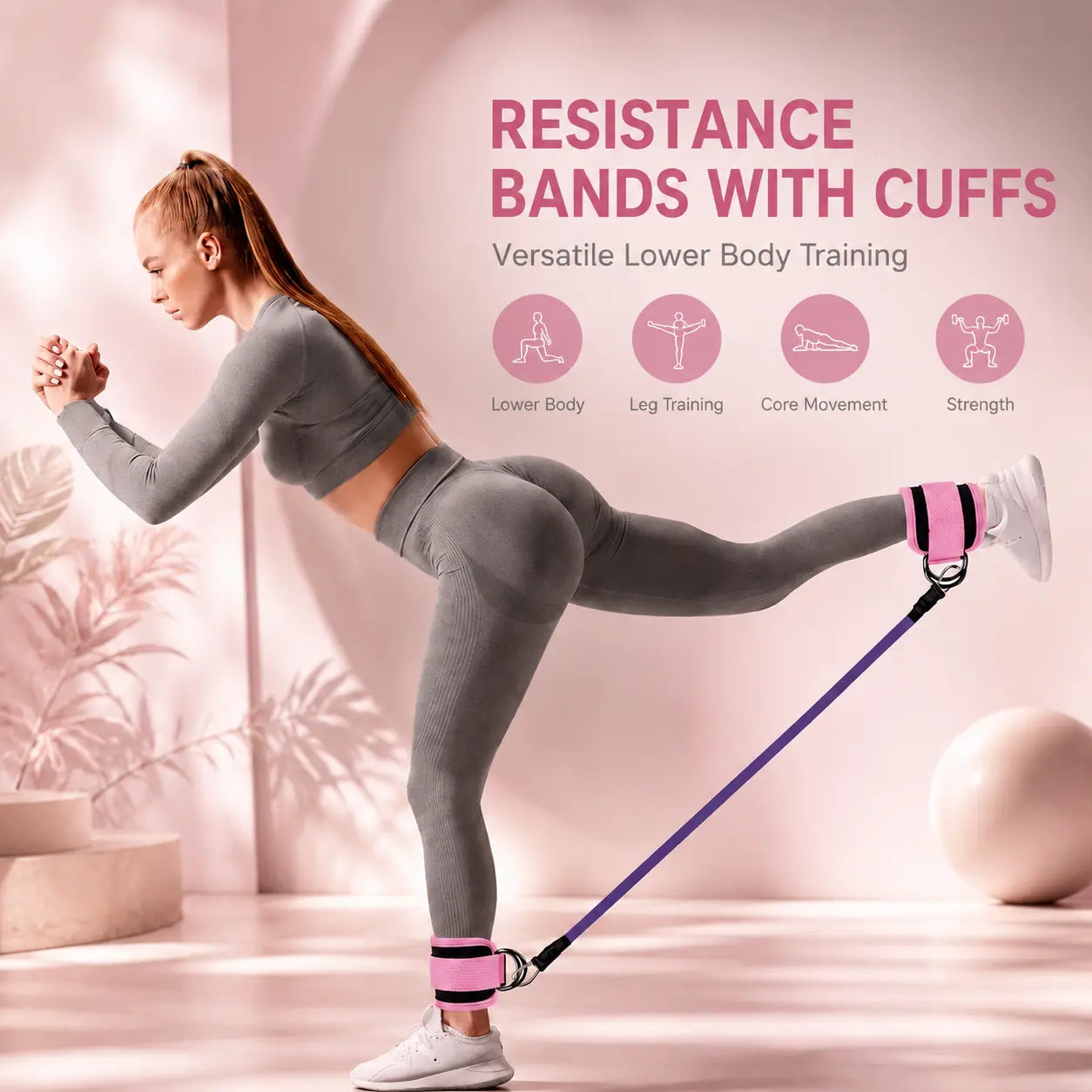 Women'S Premium Unisex Adjustable Ankle Resistance Bands Set with Cuffs - Home Workouts, Kickbacks and Booty Lift Exercises, Leg Workout, Versatile Lower Body Strength Training Fitness Equipment