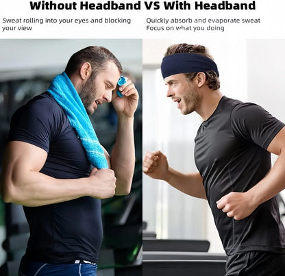 Men's Workout Headbands - 6 Pack Stretchy Sweatbands for Running and Sports