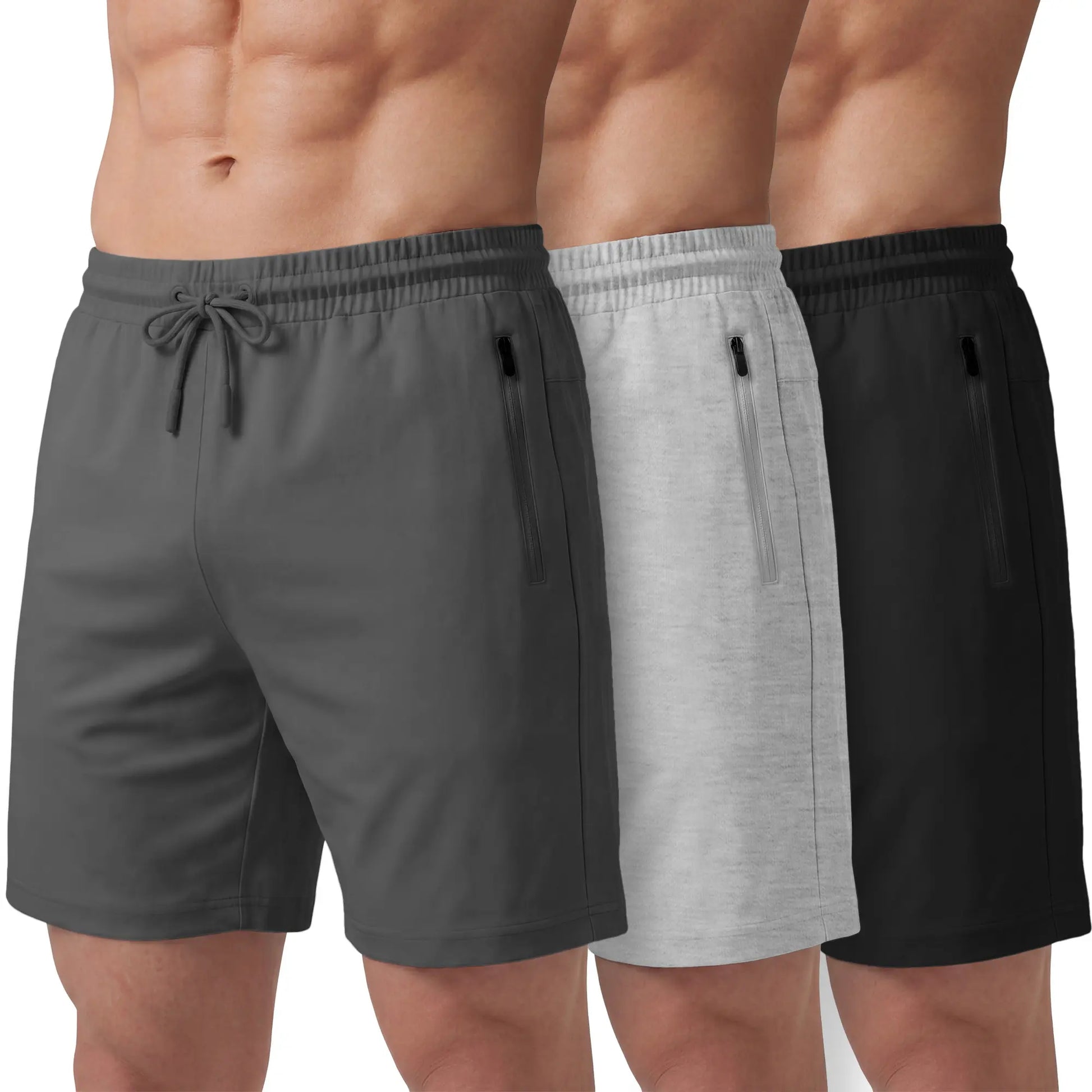 PURE CHAMP Men'S 3-Pack Athletic Shorts Set - 8" Fitness Workout Men’S Shorts for Basketball, Gym, Male Active Style with Zipper Pockets, S-3XL