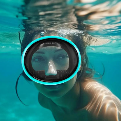 Oval Diving Mask, Retro-Style Sport Panoramic Wide-View Scuba Goggles with Tempered Glass Lens for Adults, Diving Gear