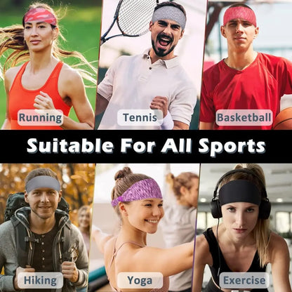 5 Pack Wide Stretchy Headbands for Women & Men, Non-Slip Moisture Wicking Running Headband for Athletic Workouts & Yoga