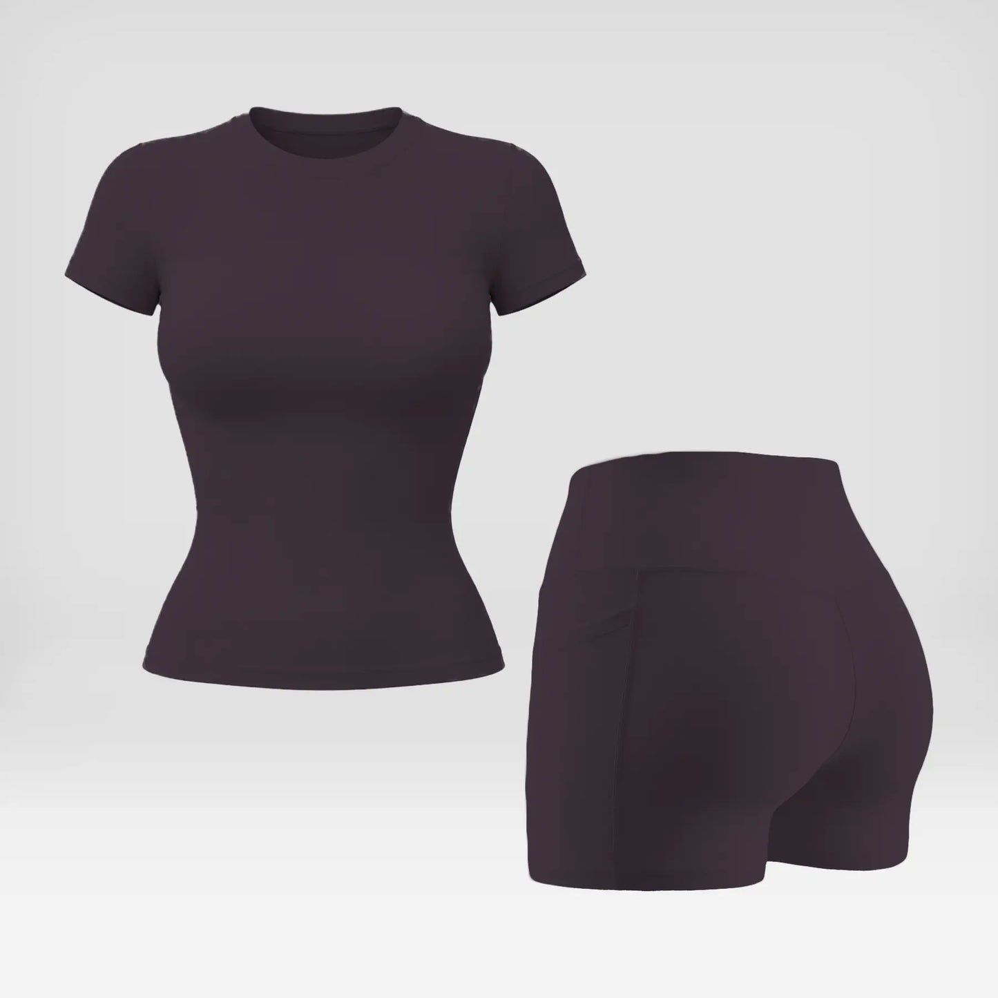 Snatched 2 Piece Workout Set for Women, Seamless Ribbed Boat Neck Top with Tummy Control High Waist Shorts, Body Shaping Athletic Outfit, Woman 2 Piece Set