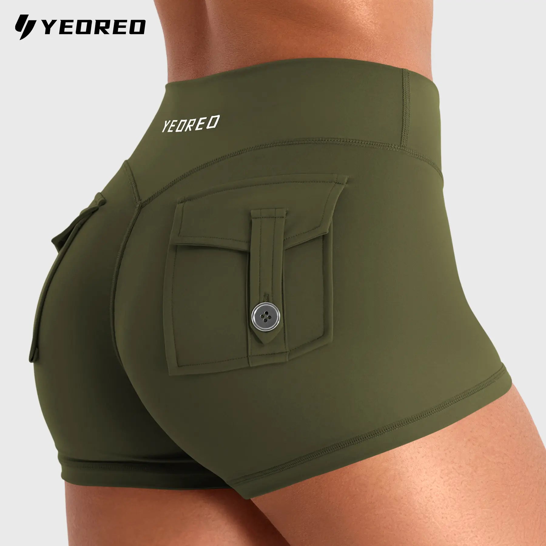 YEOREO Coreflex Women's Low Rise Workout Shorts with Hidden Scrunch and Cargo Pockets, 2.5" Summer Style