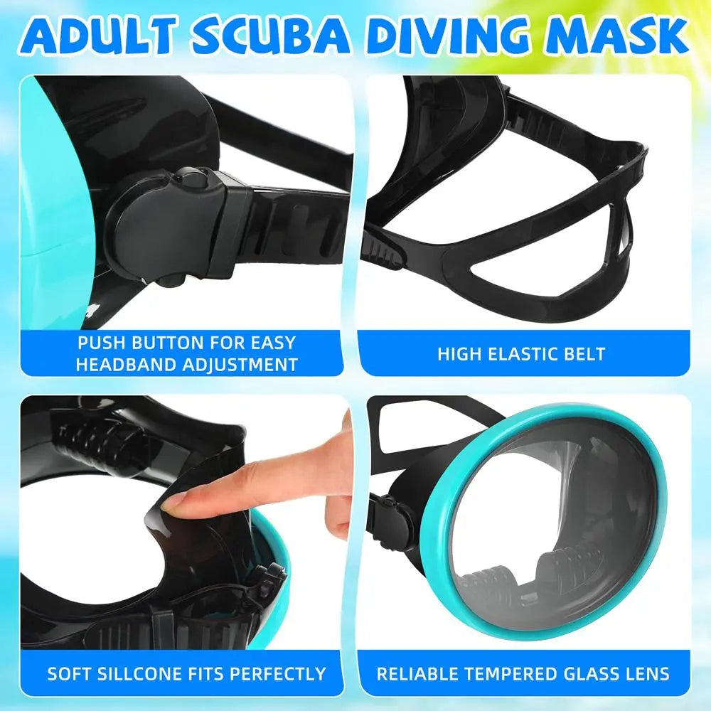 Oval Diving Mask, Retro-Style Sport Panoramic Wide-View Scuba Goggles with Tempered Glass Lens for Adults, Diving Gear