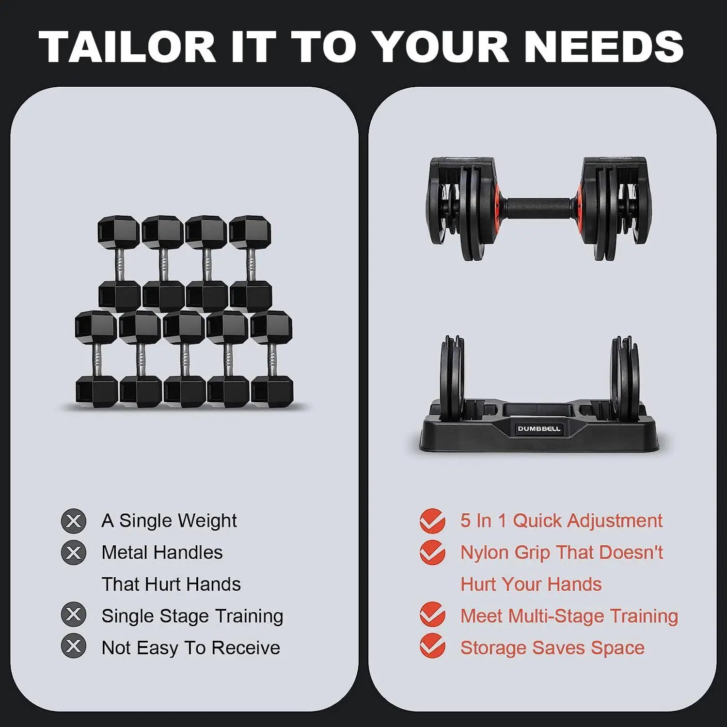 25/55 Lbs Pair Dumbbells Set, Adjustable Weights Dumbbells Set for Men and Women with Anti-Slip Fast Adjust Weight by Dumbbell Set