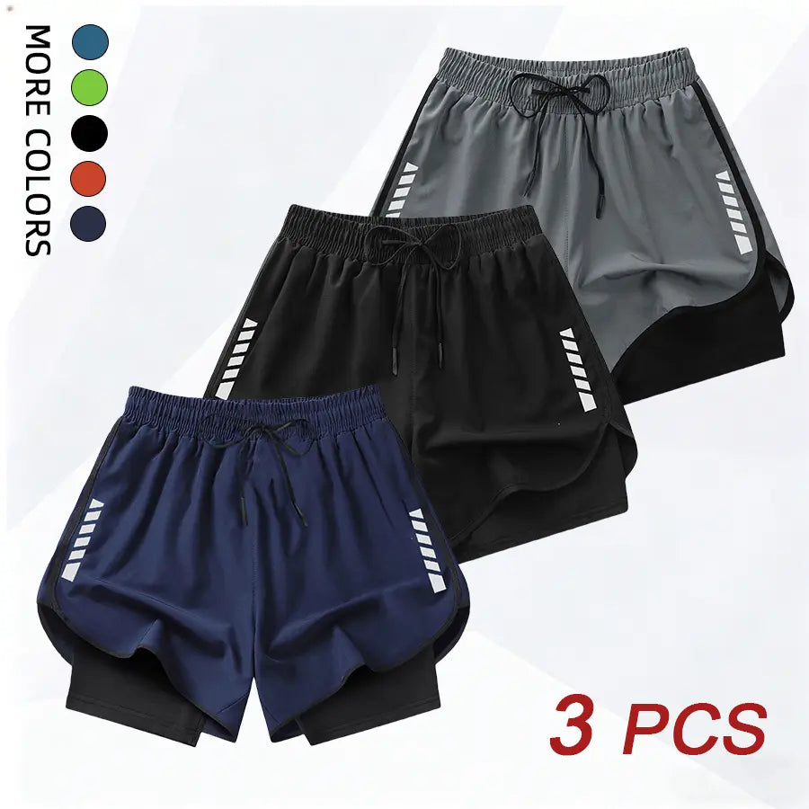 3PCS Women’S Casual Sports Shorts, Fitness Yoga Pilates Exercise Double-Layer Sports Shorts with Lining, Back Waistband with Towel Pocket #Summervibes