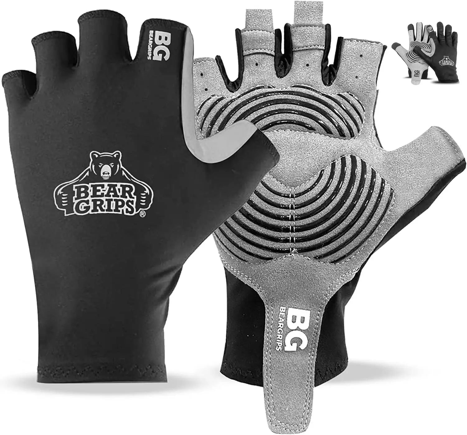 Bear Grips Weight Lifting Gloves for Men & Women | Half Finger Lifting Gloves | Full Finger Workout Gloves for Men | No Finger Exercise Gloves L Compression Weightlifting Gloves | Gym Gloves for Men
