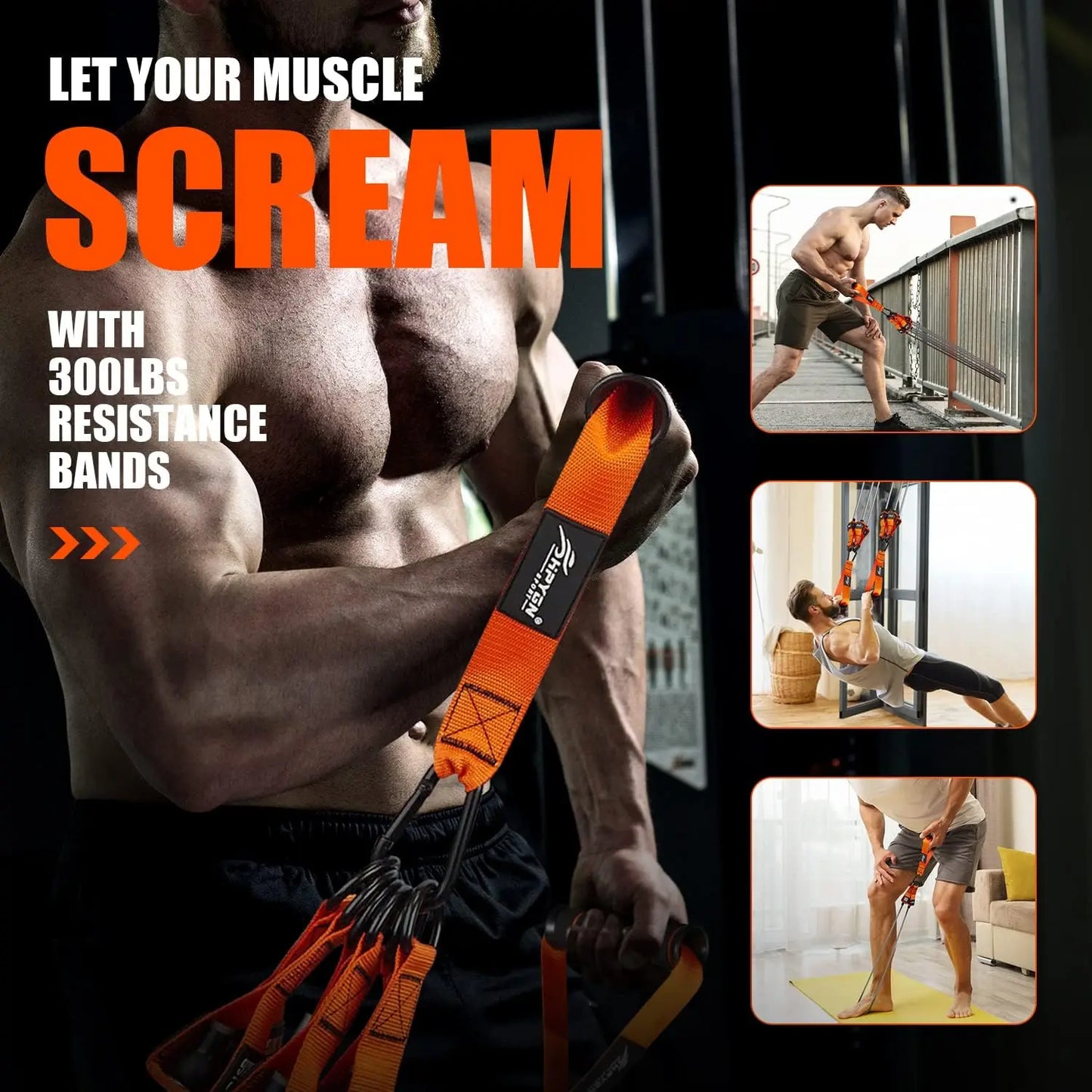 Heavy Resistance Bands, 300LBS Exercise Bands for Working Out, Fitness Bands with Handles, Workout Bands for Men, Weight Bands Set for , Strength, Slim, Yoga, Gym Equipment