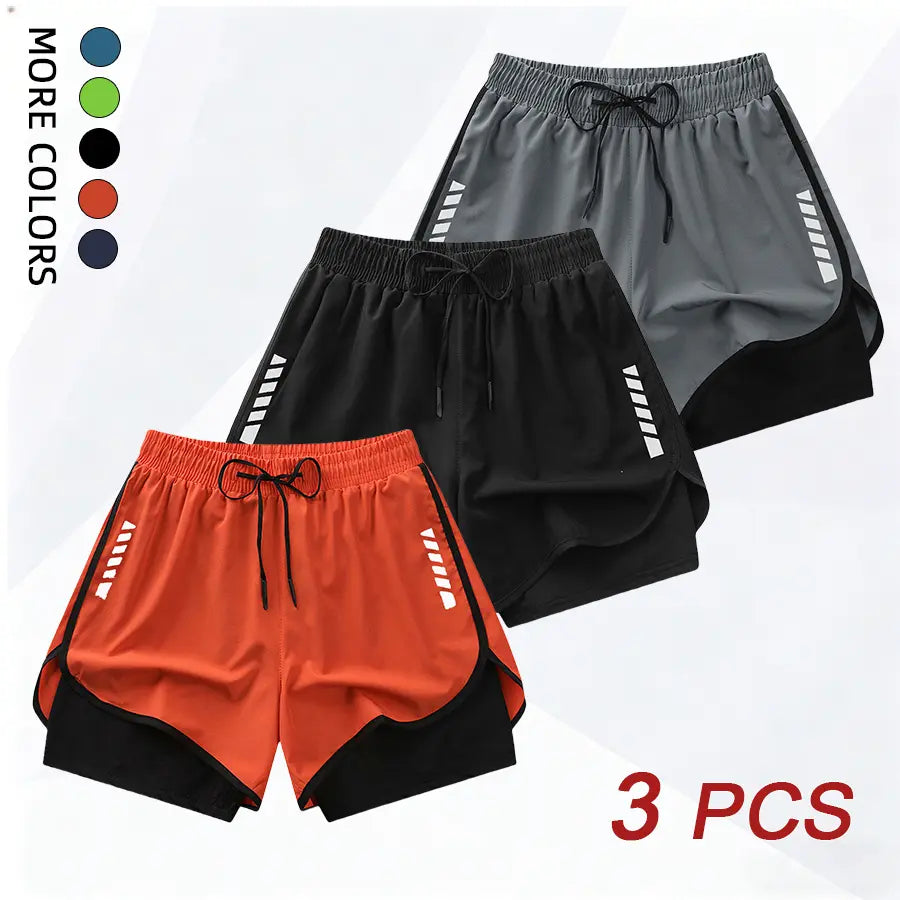 3PCS Women’S Casual Sports Shorts, Fitness Yoga Pilates Exercise Double-Layer Sports Shorts with Lining, Back Waistband with Towel Pocket #Summervibes