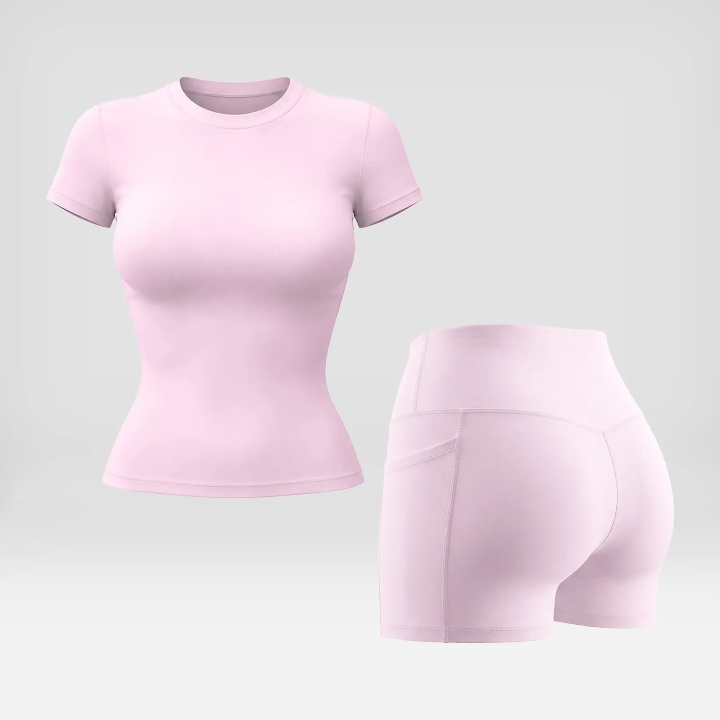 Snatched 2 Piece Workout Set for Women, Seamless Ribbed Boat Neck Top with Tummy Control High Waist Shorts, Body Shaping Athletic Outfit, Woman 2 Piece Set