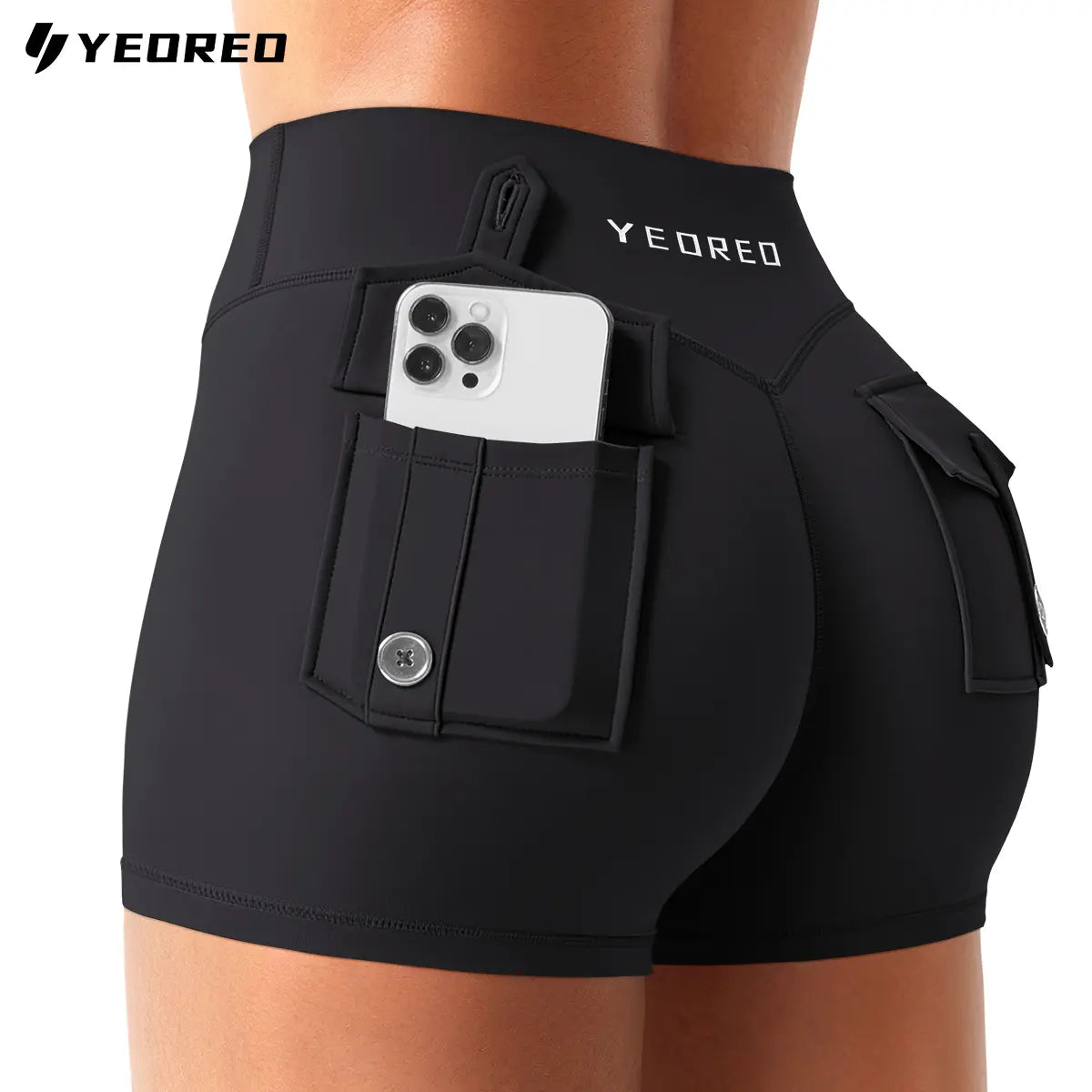 YEOREO Coreflex Women's Low Rise Workout Shorts with Hidden Scrunch and Cargo Pockets, 2.5" Summer Style