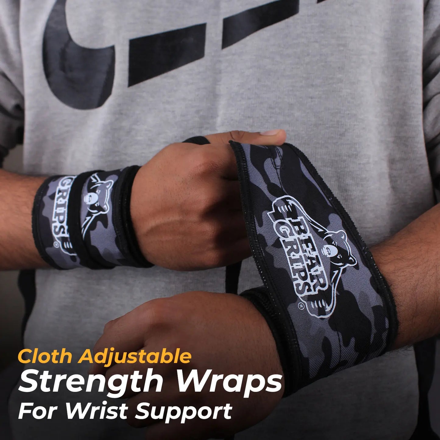 Bear Grips Strength Wraps, Adjustable Wrist Support for Weightlifting, Olympic Lifting, WOD, Calisthenics, Body Weight, Cross Training, Functional Fitness - for Men, and Women - Pair