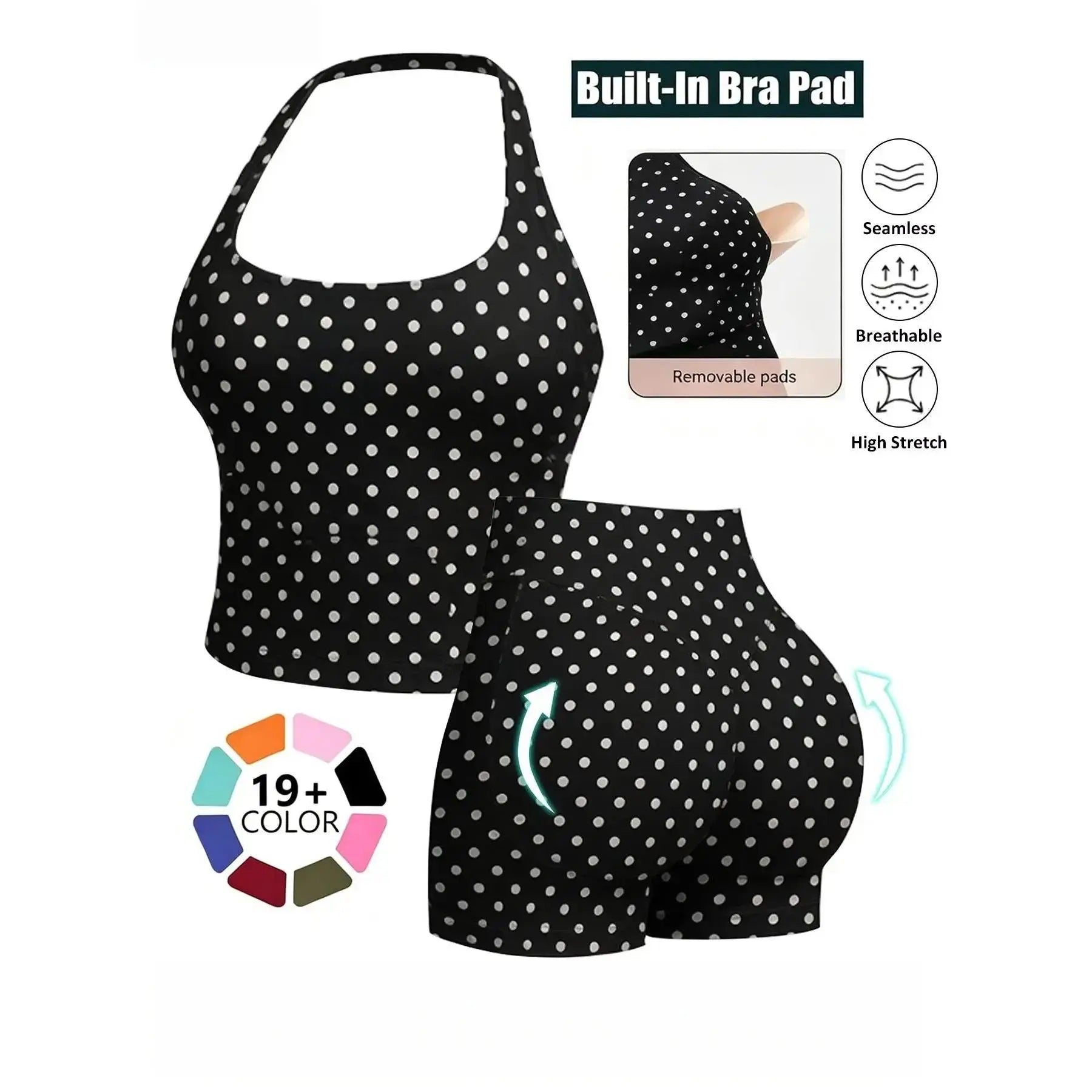 Seamless 2-Piece Women's Athleisure Set with Halter Built-In Bra Tank Top and Scrunch Booty Shorts, Breathable Quick-Dry Activewear for Yoga, Gym, and Running, Free Shipping Available