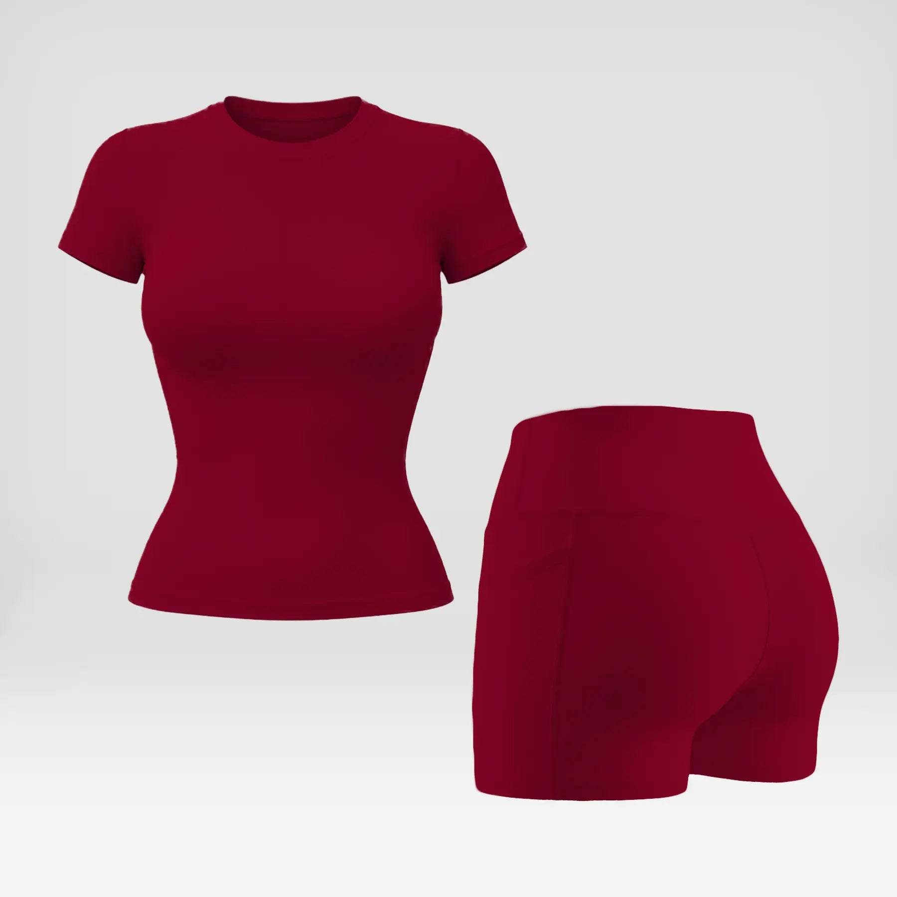 Snatched 2 Piece Workout Set for Women, Seamless Ribbed Boat Neck Top with Tummy Control High Waist Shorts, Body Shaping Athletic Outfit, Woman 2 Piece Set