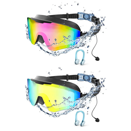 2 Pack Swim Goggles with Earplugs for Adult Kid 4-12 Men Women, Anti-Fog UV Protection No Leak 180° Wide View Clear Vision Pool Goggles