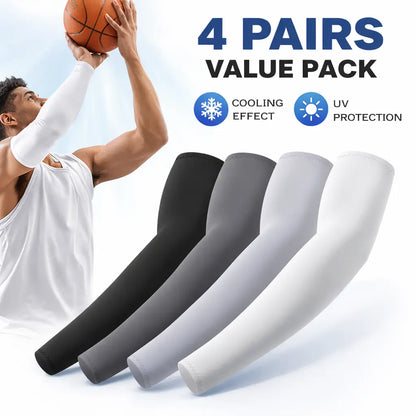 4 Pairs Cooling Arm Sleeves, UPF 50+ UV Sun Protection, Breathable Compression Sleeves for Men Women Adults, Outdoor Sports & All Seasons