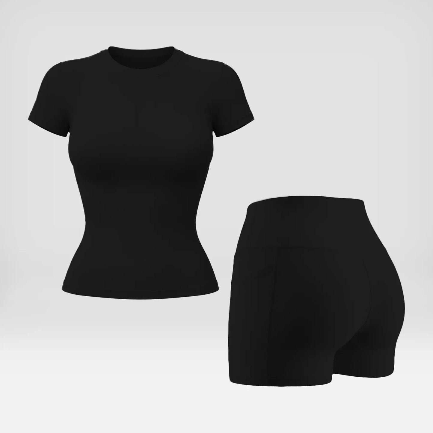 Snatched 2 Piece Workout Set for Women, Seamless Ribbed Boat Neck Top with Tummy Control High Waist Shorts, Body Shaping Athletic Outfit, Woman 2 Piece Set