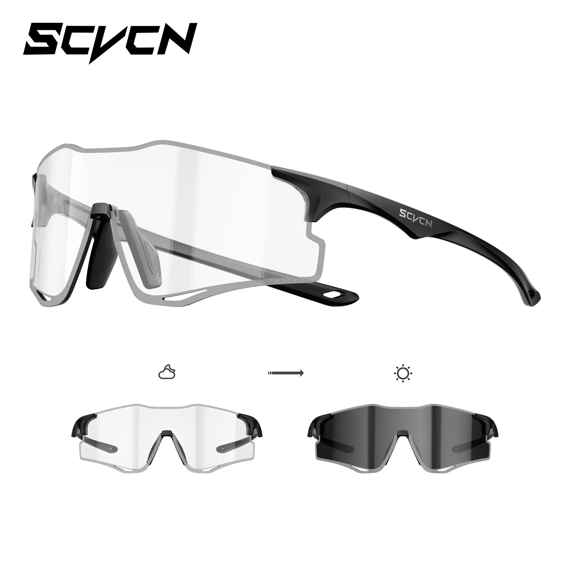 SCVCN Unisex Rimless Sports Sunglasses, Lightweight TR 90 Frame with Ventilated Photochromic or Mirrored PC Lenses, UV Protection for Outdoor Sports