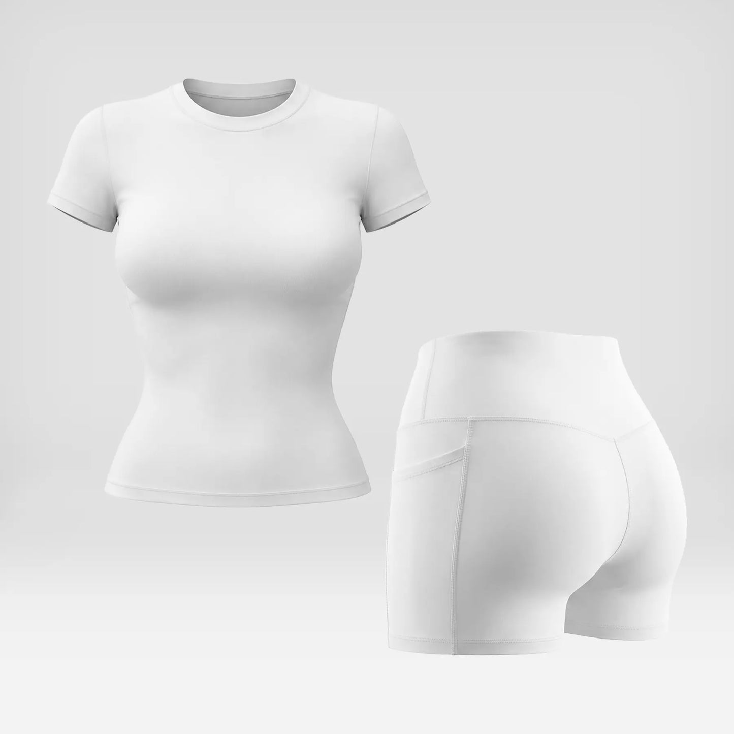 Snatched 2 Piece Workout Set for Women, Seamless Ribbed Boat Neck Top with Tummy Control High Waist Shorts, Body Shaping Athletic Outfit, Woman 2 Piece Set