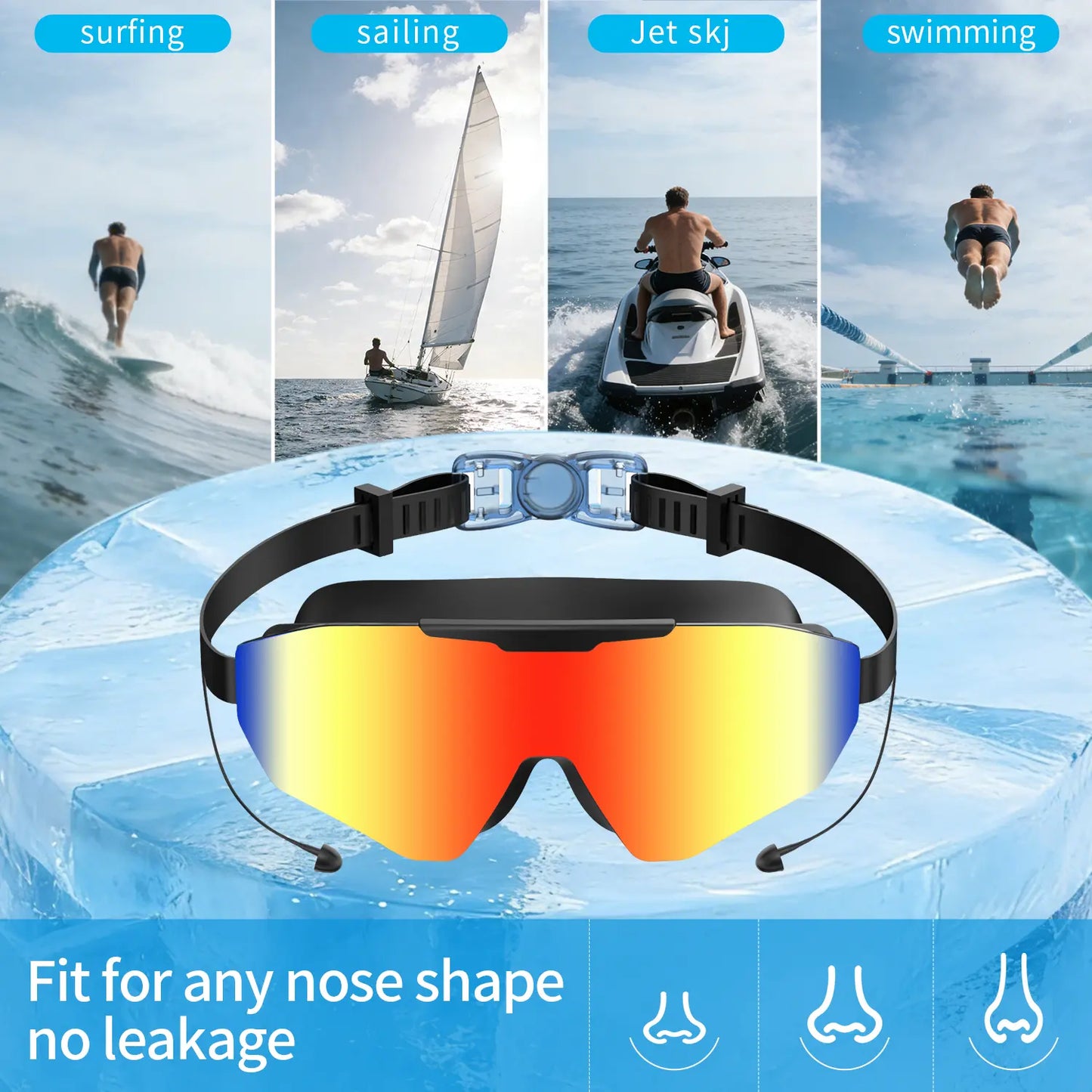 2 Pack Swim Goggles with Earplugs for Adult Kid 4-12 Men Women, Anti-Fog UV Protection No Leak 180° Wide View Clear Vision Pool Goggles