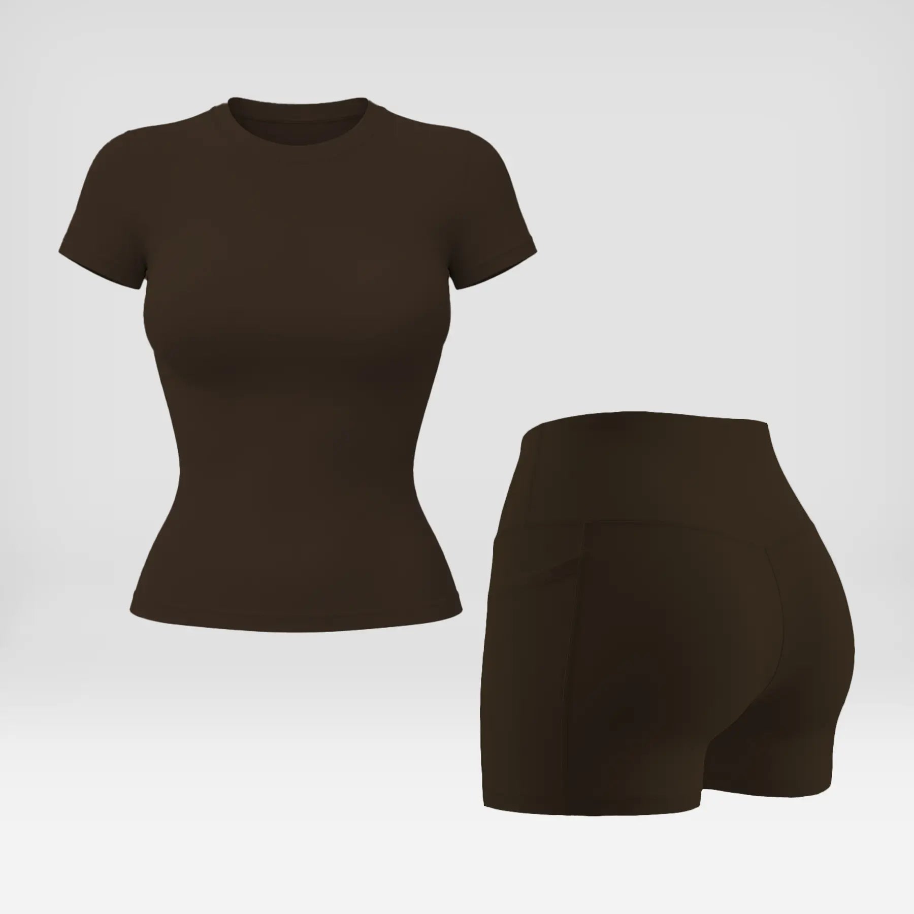 Snatched 2 Piece Workout Set for Women, Seamless Ribbed Boat Neck Top with Tummy Control High Waist Shorts, Body Shaping Athletic Outfit, Woman 2 Piece Set