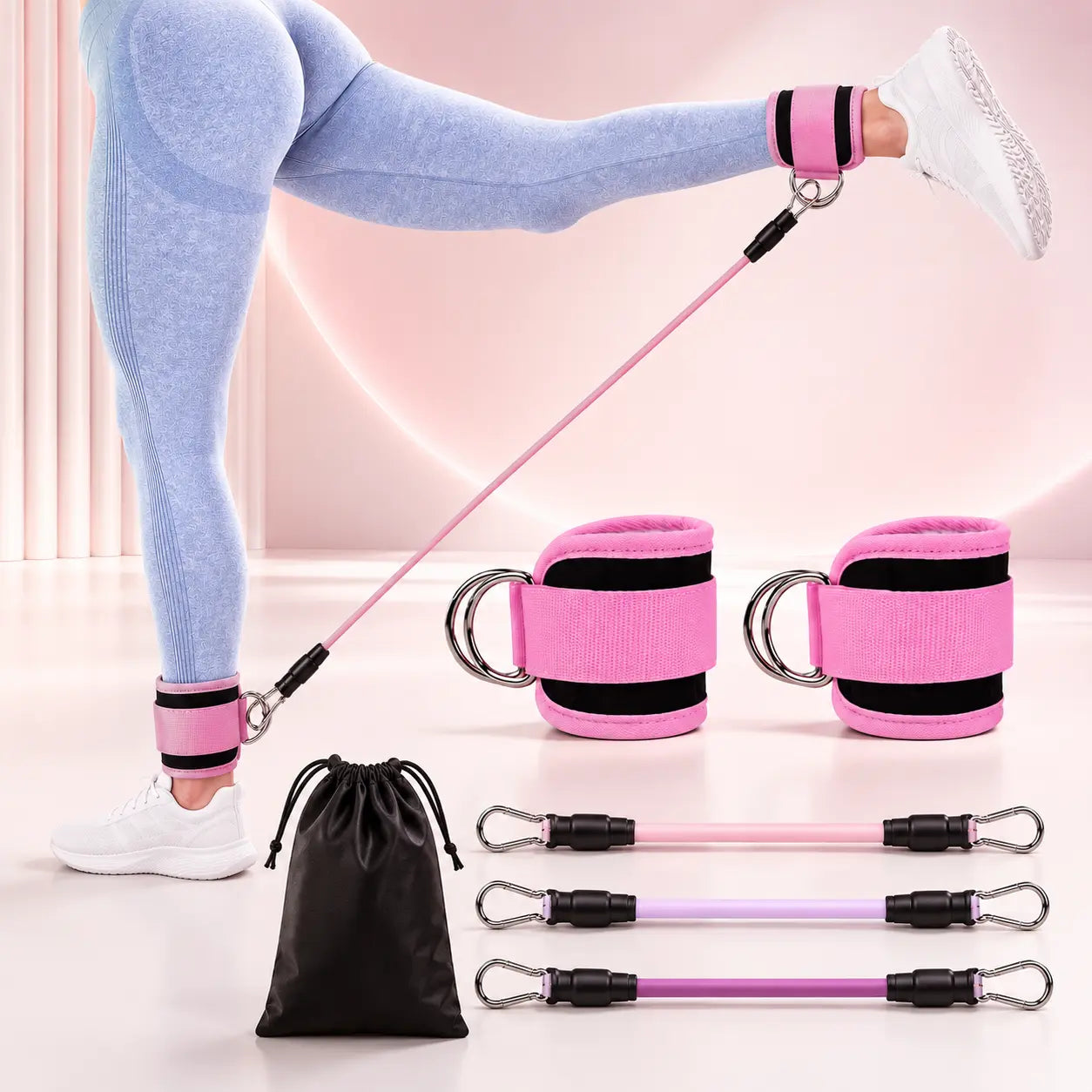 Women'S Premium Unisex Adjustable Ankle Resistance Bands Set with Cuffs - Home Workouts, Kickbacks and Booty Lift Exercises, Leg Workout, Versatile Lower Body Strength Training Fitness Equipment
