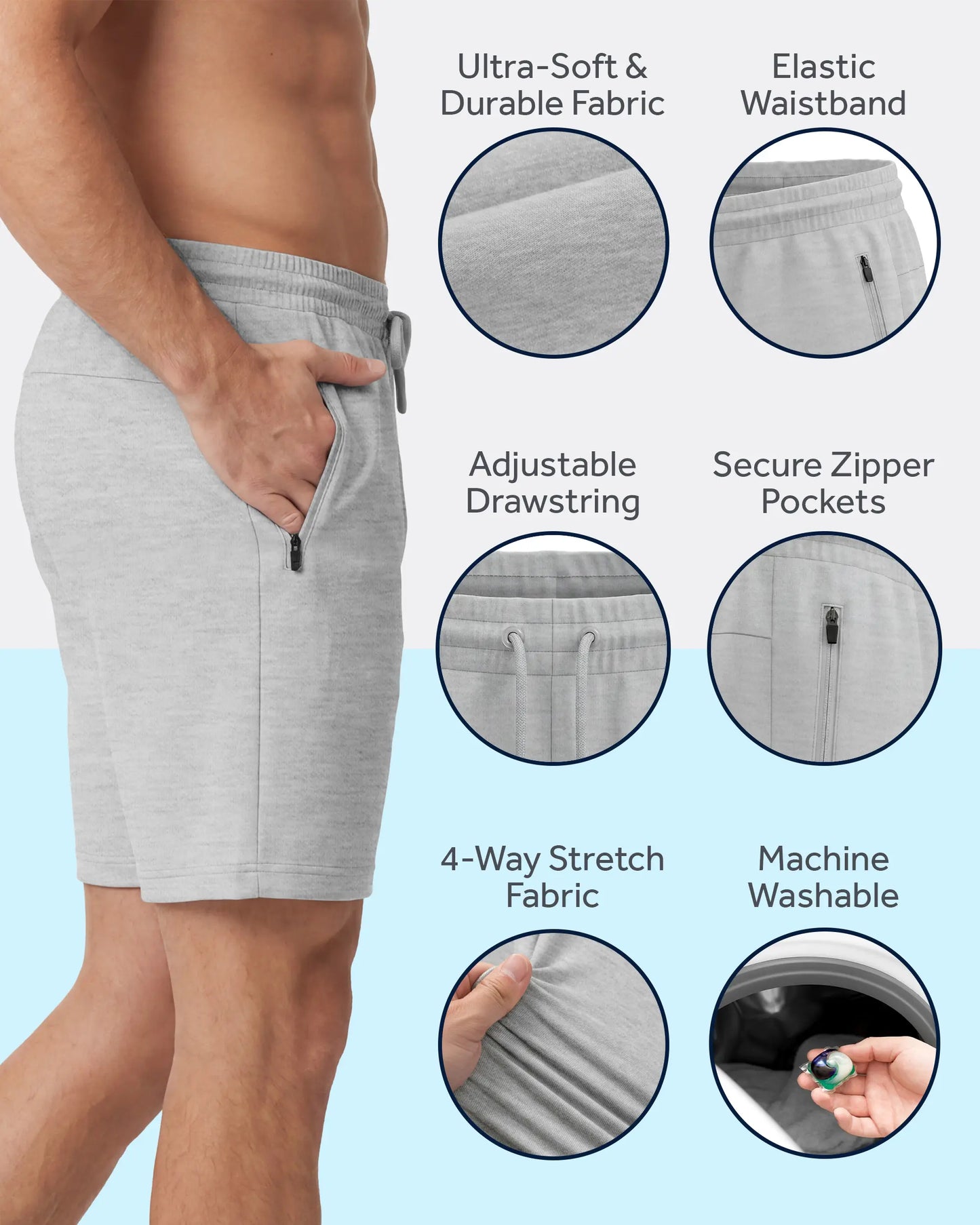 PURE CHAMP Men'S 3-Pack Athletic Shorts Set - 8" Fitness Workout Men’S Shorts for Basketball, Gym, Male Active Style with Zipper Pockets, S-3XL