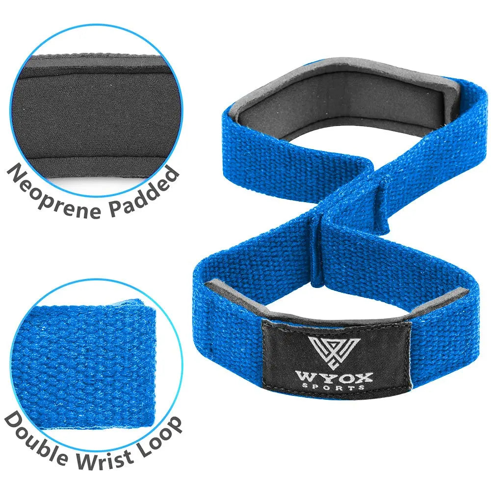 WYOX Figure 8 Weight Lifting Straps for Weightlifting Heavy Duty Deadlifting Workout Straps | Wrist Wraps Gym Equipment Gear Men Women PAIR (Blue)