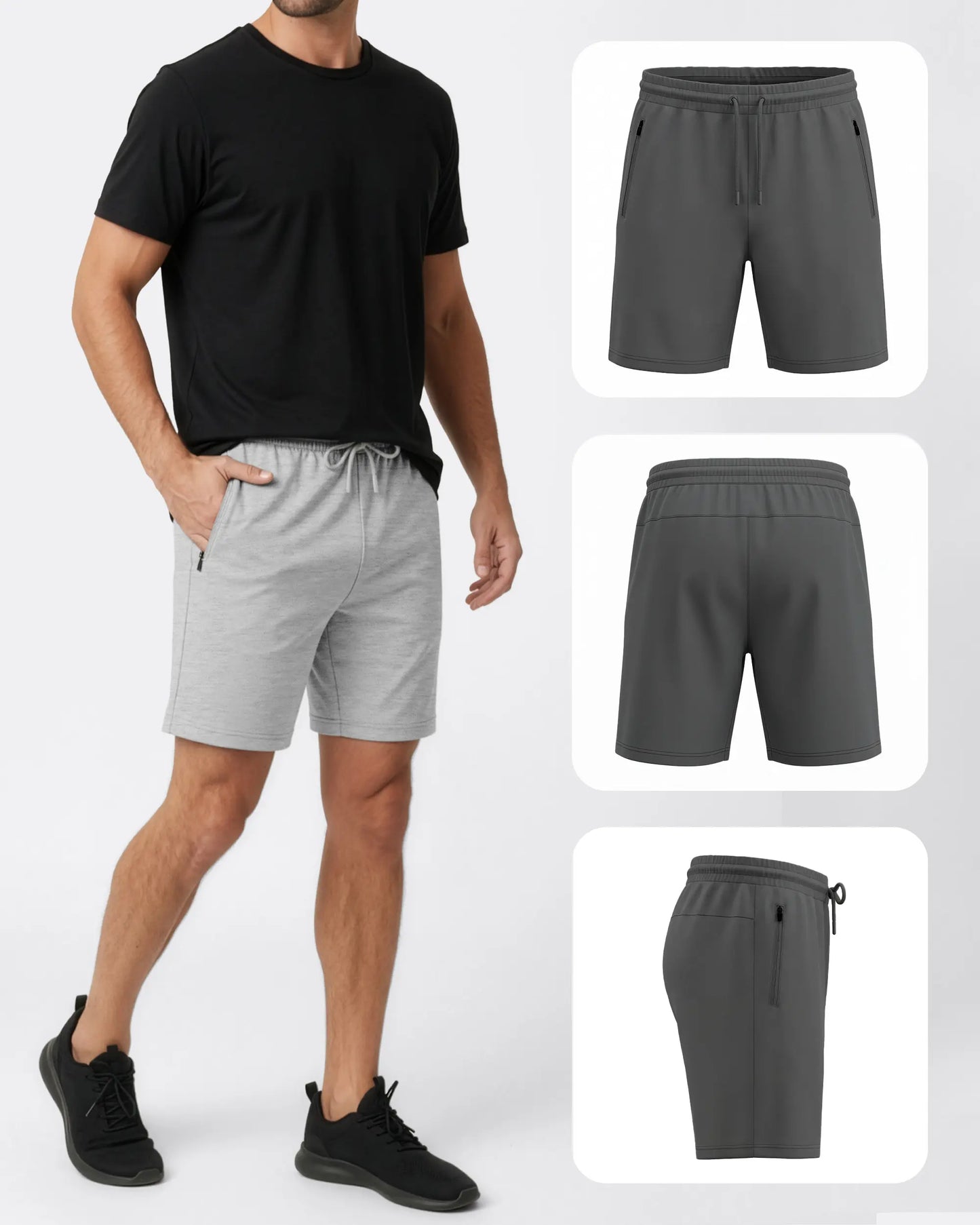 PURE CHAMP Men'S 3-Pack Athletic Shorts Set - 8" Fitness Workout Men’S Shorts for Basketball, Gym, Male Active Style with Zipper Pockets, S-3XL