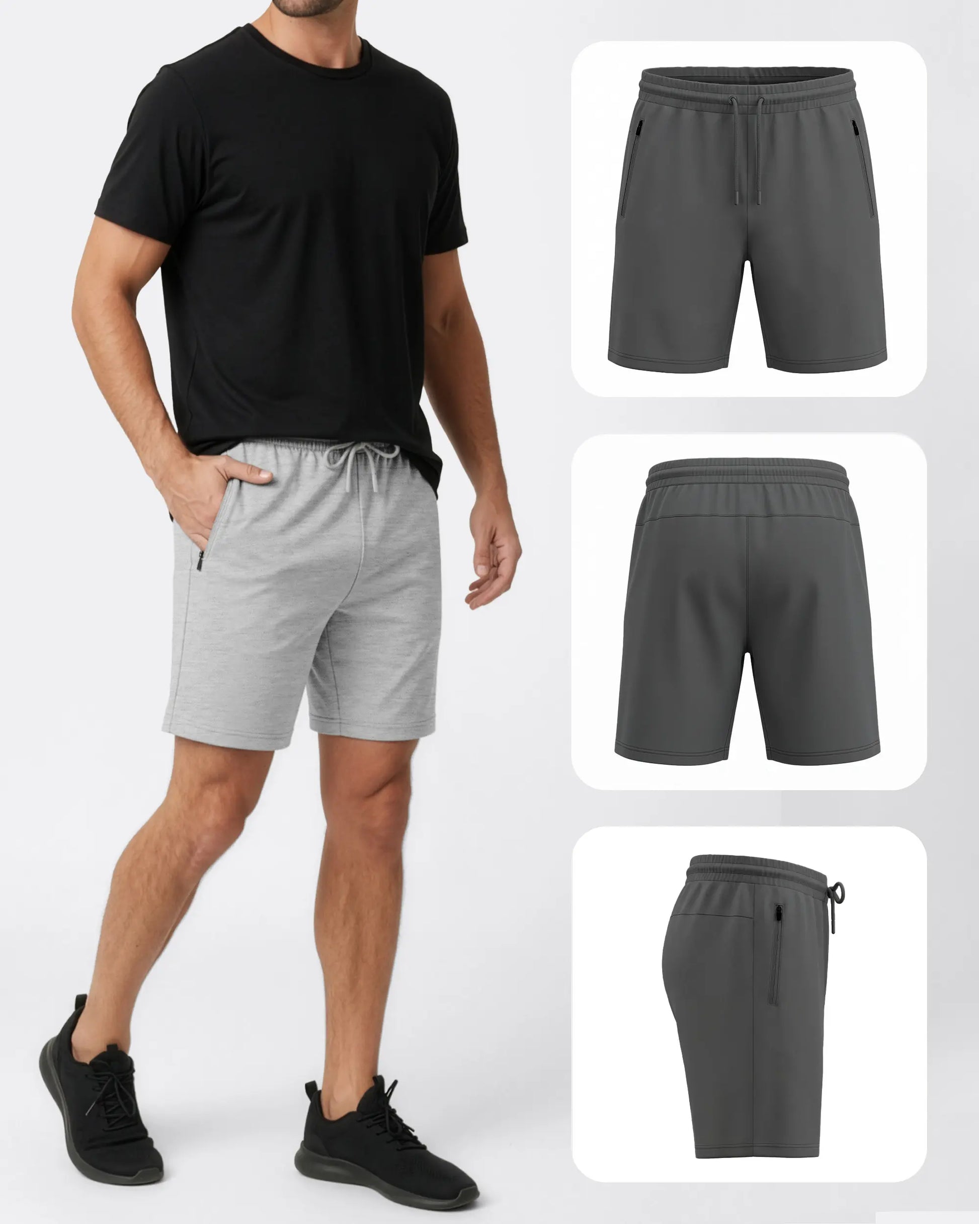 PURE CHAMP Men'S 3-Pack Athletic Shorts Set - 8" Fitness Workout Men’S Shorts for Basketball, Gym, Male Active Style with Zipper Pockets, S-3XL