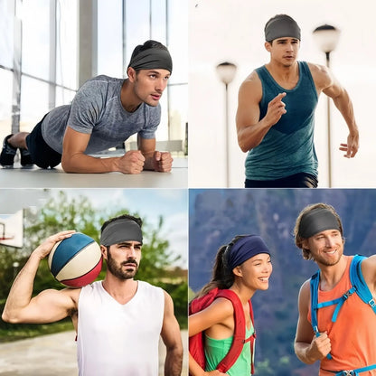 Men's Workout Headbands - 6 Pack Stretchy Sweatbands for Running and Sports