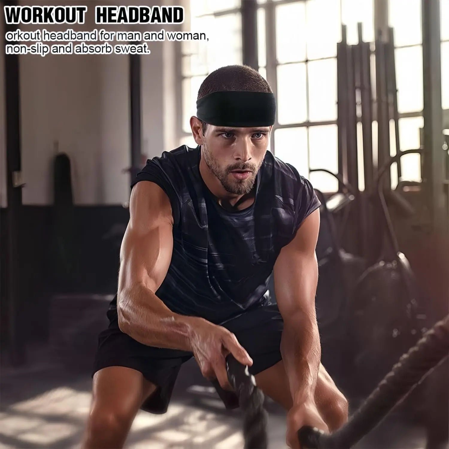 Men's Workout Headbands - 6 Pack Stretchy Sweatbands for Running and Sports