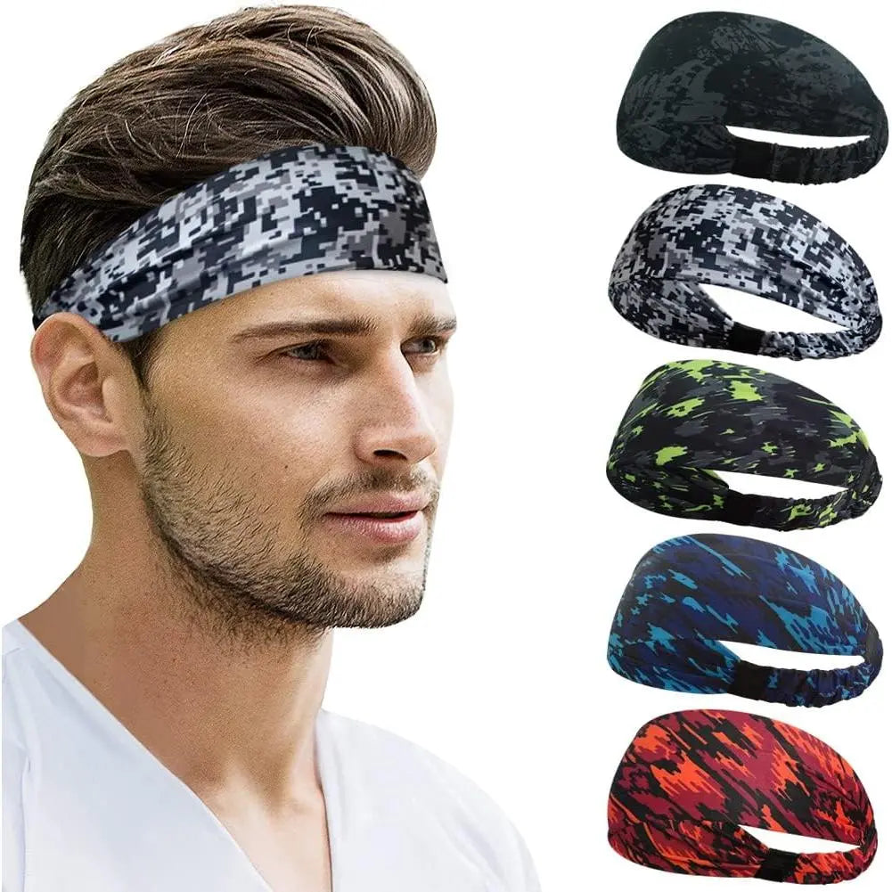 5 Pack Wide Stretchy Headbands for Women & Men, Non-Slip Moisture Wicking Running Headband for Athletic Workouts & Yoga
