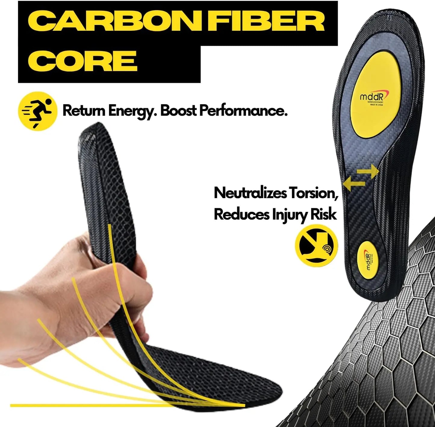 Athletic Carbon Fiber Shoe Insoles for Men & Women - Arch Support, Breathable All-Season Soles for Running, Soccer