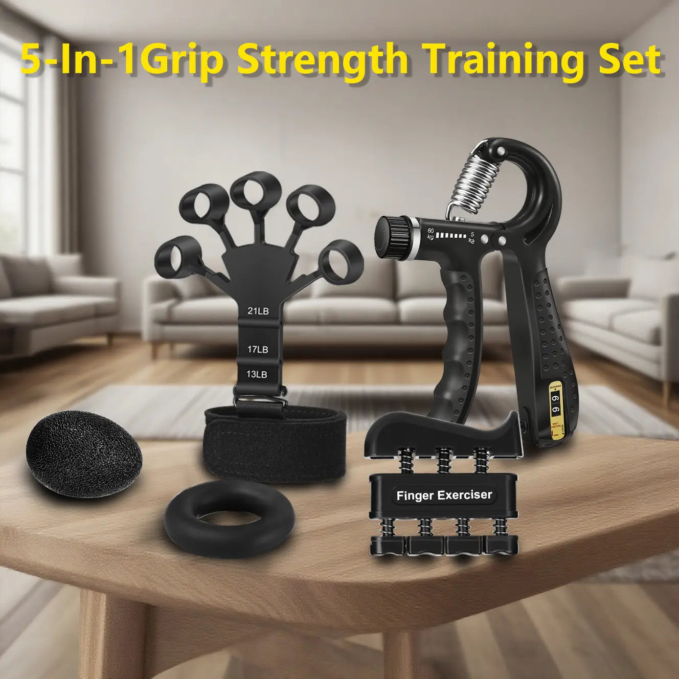 5-In-1 Complete Grip Strength Trainer Kit, Adjustable 11-132Lbs Hand Grip Strengthener, Finger Exerciser & Wrist Forearm Workout Equipment for Home Gym, Fitness, Rock Climbing, Athlete Training & Injury Recovery