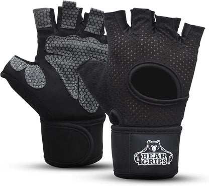 Bear Grips Weight Lifting Gloves for Men & Women | Half Finger Lifting Gloves | Full Finger Workout Gloves for Men | No Finger Exercise Gloves L Compression Weightlifting Gloves | Gym Gloves for Men