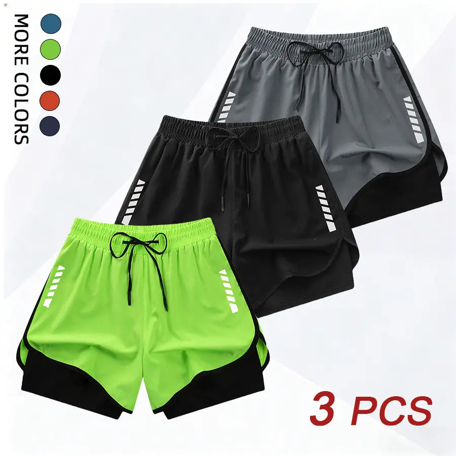 3PCS Women’S Casual Sports Shorts, Fitness Yoga Pilates Exercise Double-Layer Sports Shorts with Lining, Back Waistband with Towel Pocket #Summervibes