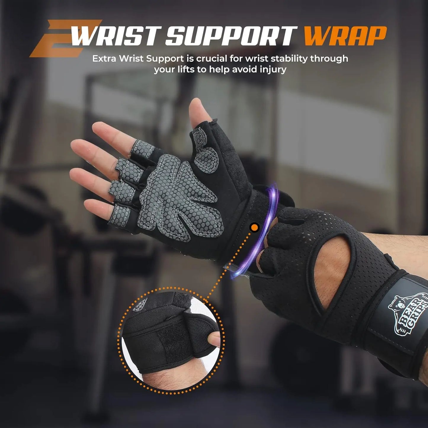 Bear Grips Weight Lifting Gloves for Men & Women | Half Finger Lifting Gloves | Full Finger Workout Gloves for Men | No Finger Exercise Gloves L Compression Weightlifting Gloves | Gym Gloves for Men