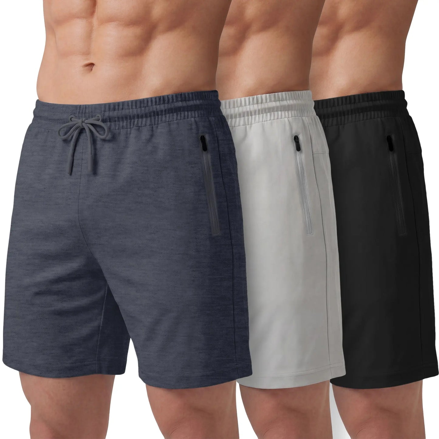 PURE CHAMP Men'S 3-Pack Athletic Shorts Set - 8" Fitness Workout Men’S Shorts for Basketball, Gym, Male Active Style with Zipper Pockets, S-3XL