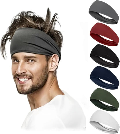Men's Workout Headbands - 6 Pack Stretchy Sweatbands for Running and Sports
